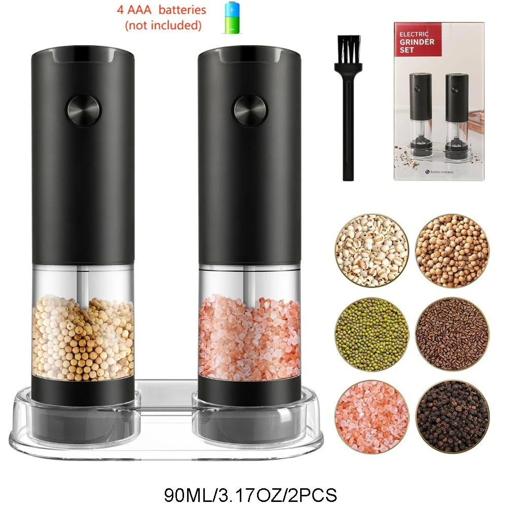 Electric Salt and Pepper Grinder Set, Automatic Mill, Adjustable Coarseness,   Convenient One-Hand Operation