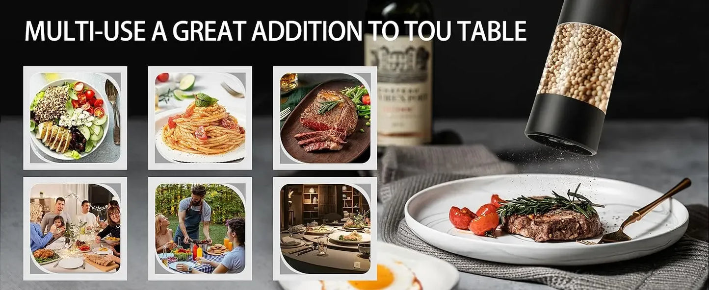 Electric Salt and Pepper Grinder Set, Automatic Mill, Adjustable Coarseness,   Convenient One-Hand Operation