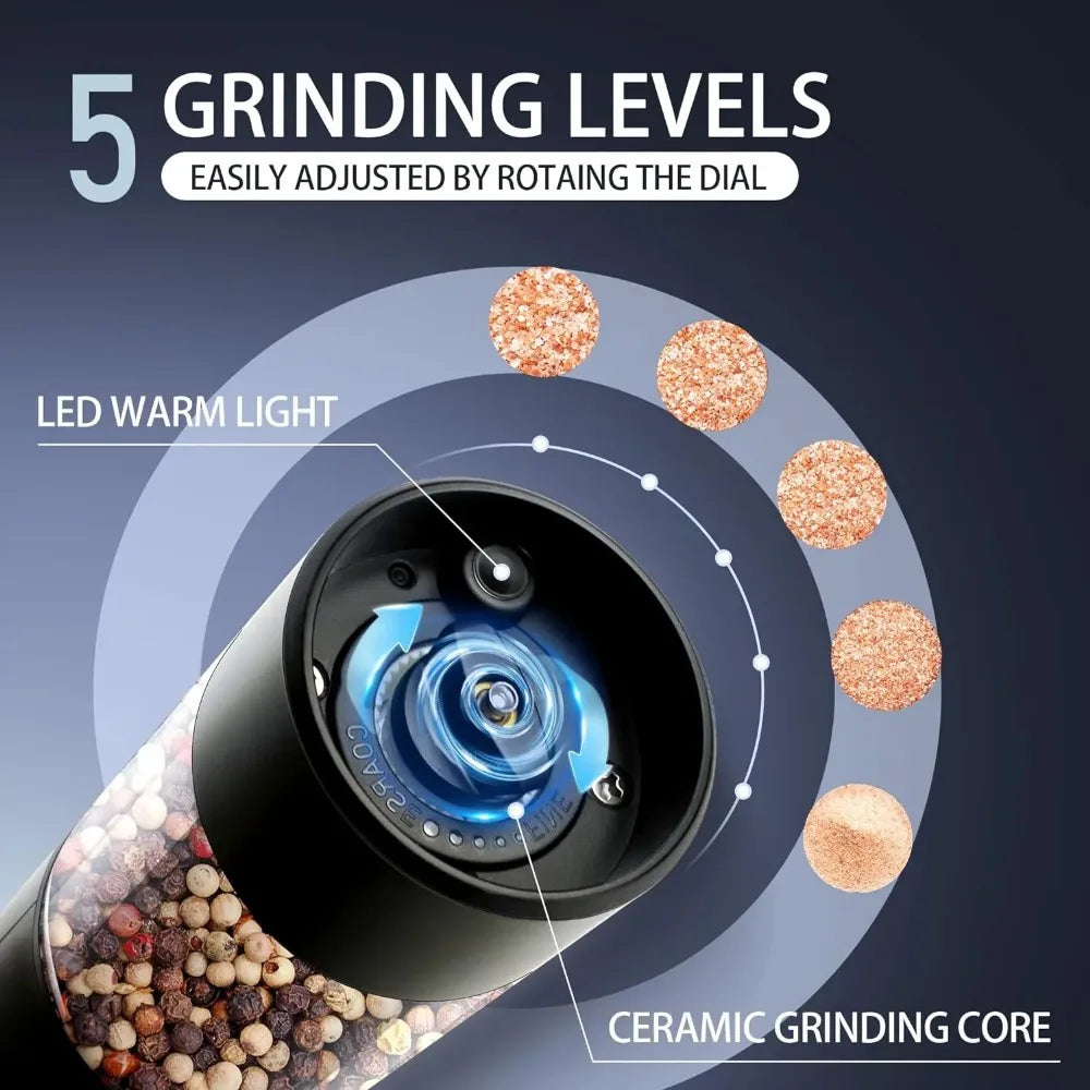 Electric Salt and Pepper Grinder Set, Automatic Mill, Adjustable Coarseness,   Convenient One-Hand Operation