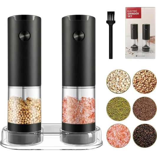 Electric Salt and Pepper Grinder Set, Automatic Mill, Adjustable Coarseness,   Convenient One-Hand Operation
