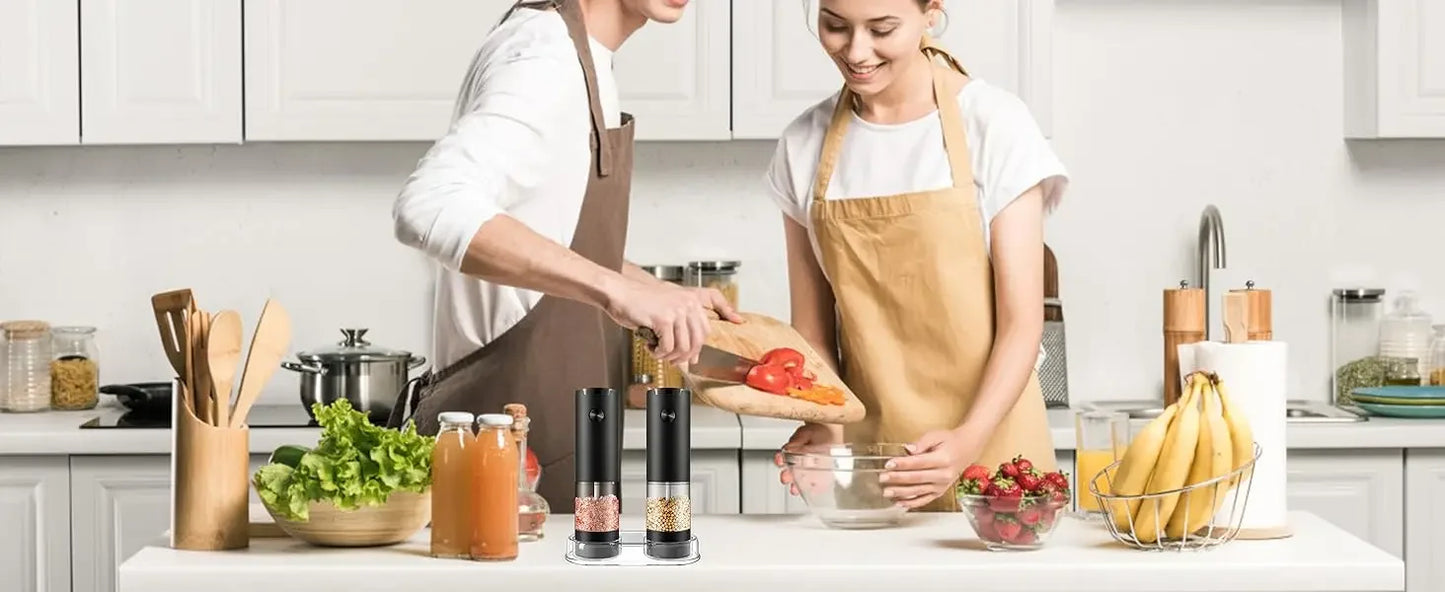 Electric Salt and Pepper Grinder Set, Automatic Mill, Adjustable Coarseness,   Convenient One-Hand Operation