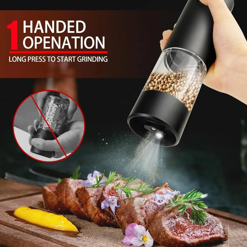 Electric Salt and Pepper Grinder Set, Automatic Mill, Adjustable Coarseness,   Convenient One-Hand Operation