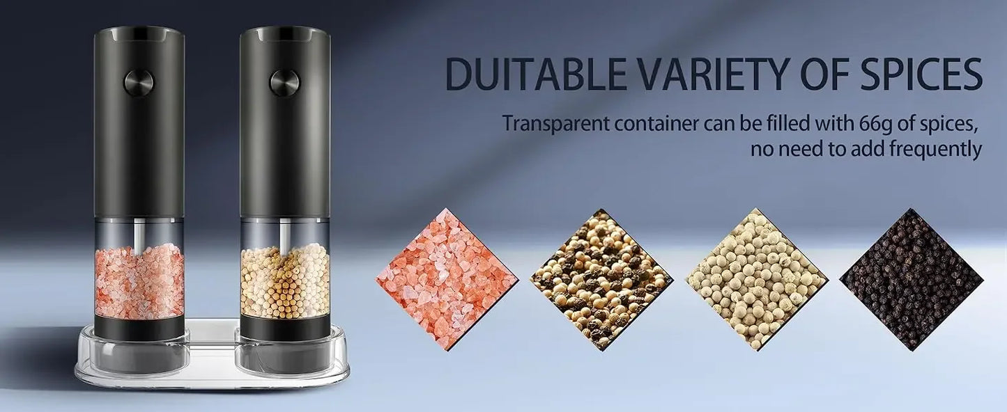 Electric Salt and Pepper Grinder Set, Automatic Mill, Adjustable Coarseness,   Convenient One-Hand Operation
